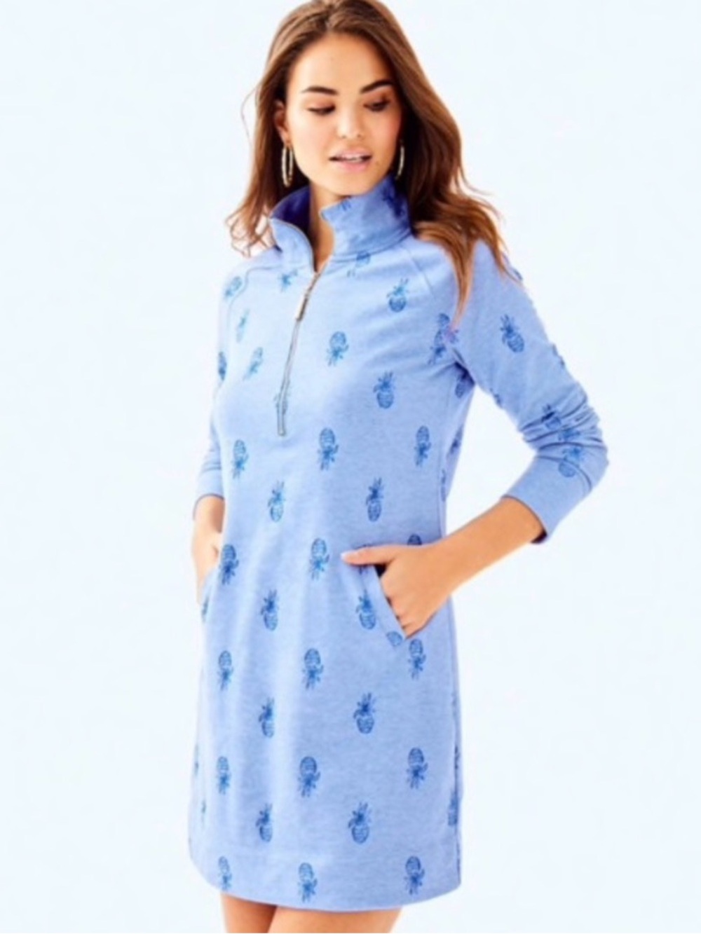 Lilly Pulitzer Bennet Blue Pineapple Burnout Skipper Popover Dress NWT